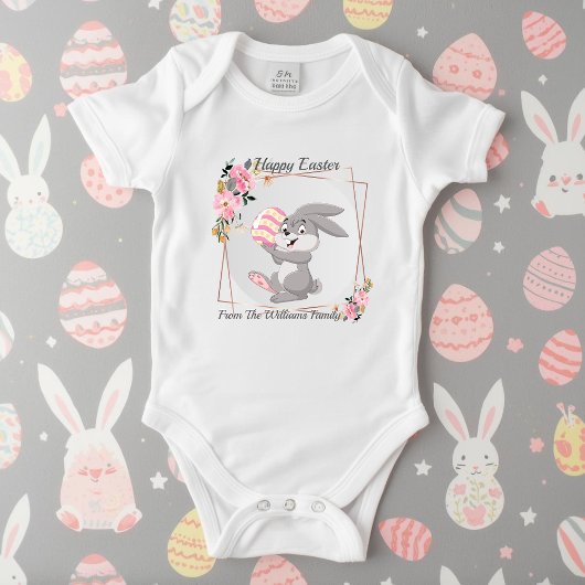 Gray Easter Bunny Personalized Baby Bodysuit ベビーボディスーツ