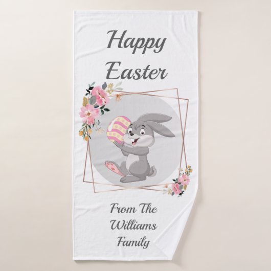 Gray Easter Bunny Personalized Bath Towel バスタオル (バスタオル)