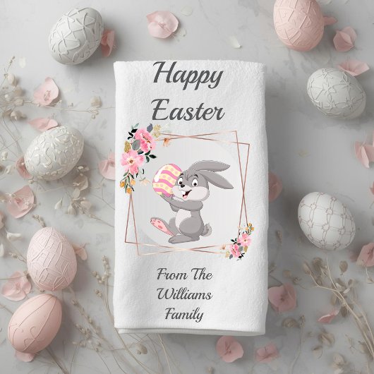 Gray Easter Bunny Personalized Bath Towel バスタオル