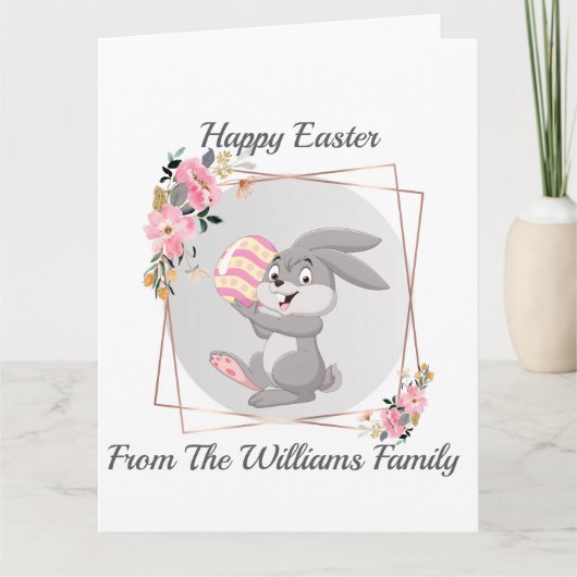 Gray Easter Bunny Personalized Folded Card カード (正面)