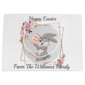 Gray Easter Bunny Personalized Gift Bag ラージペーパーバッグ (正面)