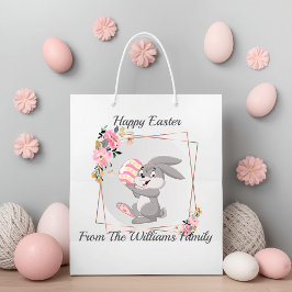 Gray Easter Bunny Personalized Gift Bag ラージペーパーバッグ