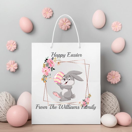 Gray Easter Bunny Personalized Gift Bag ラージペーパーバッグ