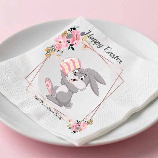 Gray Easter Bunny Personalized Paper Napkin スタンダードカクテルナプキン