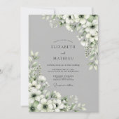 Gray Floral Bloom Wedding 招待状 (正面)