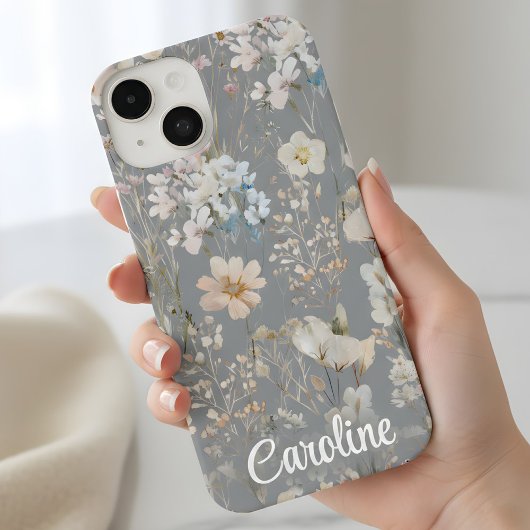 Gray Floral Personalized  iPhoneケース
