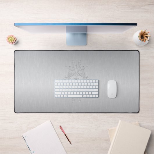Gray Frane and Brushed Aluminum Custom Initial デスクマット (オフィス1)