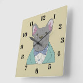Gray French Bulldog スクエア壁時計 (傾斜)