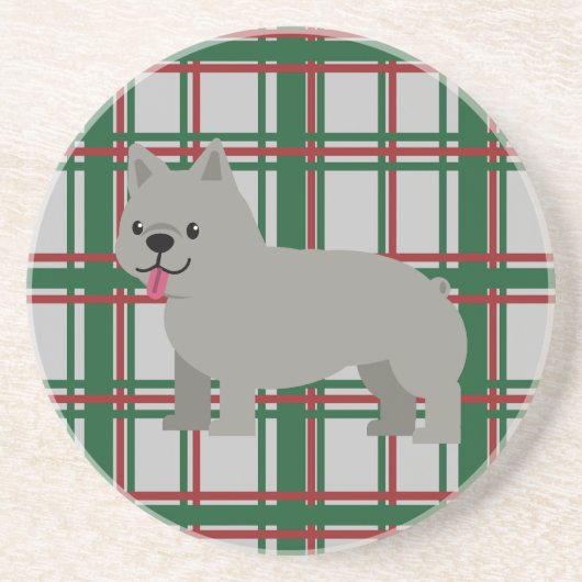 Gray French Bulldog, Christmas Plaid コースター (正面)