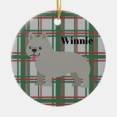 Gray French Bulldog, Christmas Plaid セラミックオーナメント (正面)