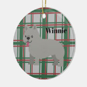Gray French Bulldog, Christmas Plaid セラミックオーナメント (左)