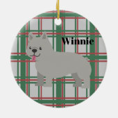 Gray French Bulldog, Christmas Plaid セラミックオーナメント (裏面)
