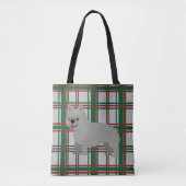 Gray French Bulldog, Christmas Plaid トートバッグ (正面)