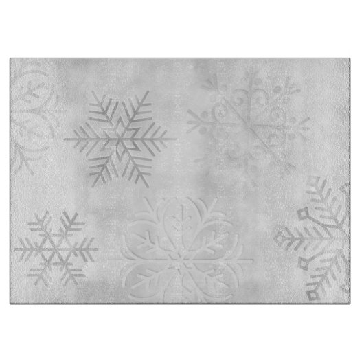 Gray Frosty Snowflake Art Glass Cutting Board カッティングボード (正面)