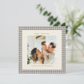 Gray Gingham Christmas Square Photo Vintage  シーズンカード (スタンド正面)