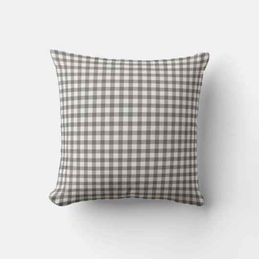 Gray Gingham Dorm Pillow | Neutral Checkered Throw クッション (正面)