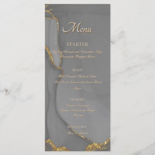 Gray Glitter Alcohol Ink Chic Flat Menu メニュー (正面)