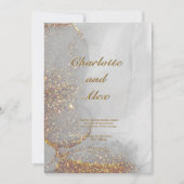 Gray Glitter Chic Alcohol Ink Wedding Invitation 招待状 (正面)