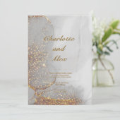 Gray Glitter Chic Alcohol Ink Wedding Invitation 招待状 (スタンド正面)