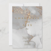 Gray Glitter Chic Alcohol Ink Wedding Invitation 招待状 (正面)