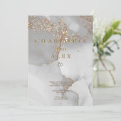 Gray Glitter Chic Alcohol Ink Wedding Invitation 招待状 (スタンド正面)