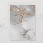 Gray Glitter Chic Alcohol Ink Wedding Invitation 招待状 (正面/裏面)