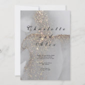 Gray Glitter Elegant  Ink Wedding Invitation 招待状 (正面)