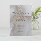 Gray Glitter Elegant  Ink Wedding Invitation 招待状 (スタンド正面)
