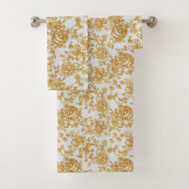 Gray & Gold Floral Damask Peony Rose バスタオルセット