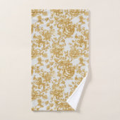 Gray & Gold Floral Damask Peony Rose バスタオルセット (ハンドタオル)