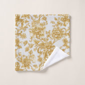 Gray & Gold Floral Damask Peony Rose バスタオルセット (ウォッシュタオル)