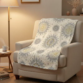 Gray Gold Mandala Pattern シェルパブランケット