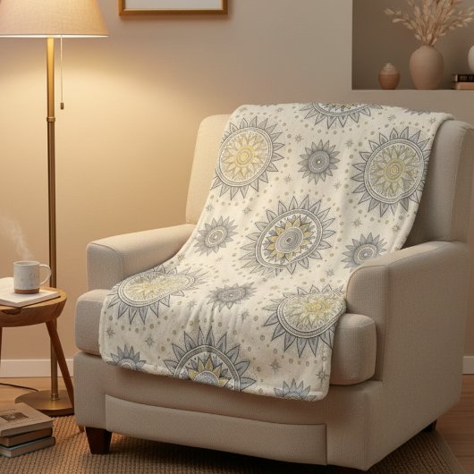 Gray Gold Mandala Pattern シェルパブランケット