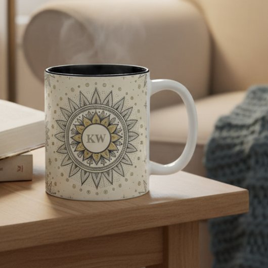 Gray Gold Mandala Pattern ツートーンマグカップ
