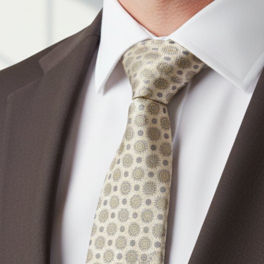 Gray Gold Mandala Pattern ネクタイ