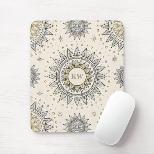 Gray Gold Mandala Pattern マウスパッド (マウス)