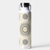 Gray Gold Mandala Pattern Monogram ウォーターボトル (正面)