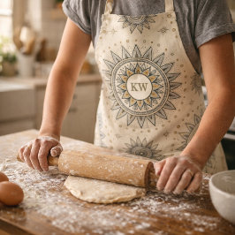 Gray Gold Mandala Pattern Monogram エプロン