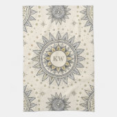 Gray Gold Mandala Pattern Monogram キッチンタオル (縦)