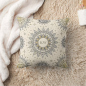 Gray Gold Mandala Pattern Monogram クッション (ブランケット)