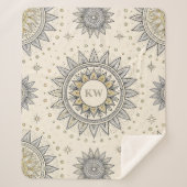 Gray Gold Mandala Pattern Monogram シェルパブランケット (正面)