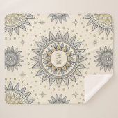 Gray Gold Mandala Pattern Monogram シェルパブランケット (正面(横))