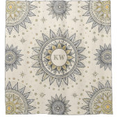 Gray Gold Mandala Pattern Monogram シャワーカーテン (正面)