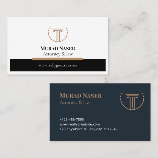 Gray & Gold Modern Attorney Design Elegant Lawyer 名刺 (正面/裏面)