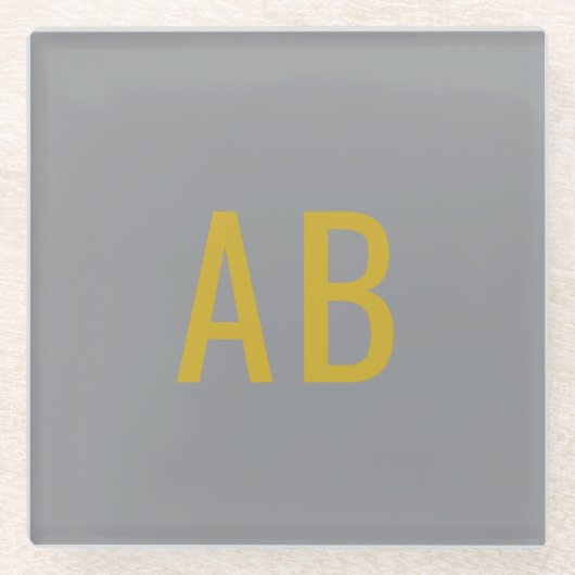 Gray Gold Modern Monogram Initials Glass Design ガラスコースター (正面)