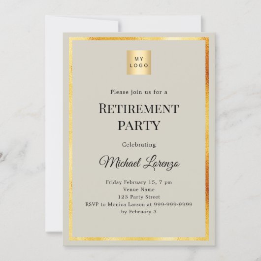 Gray gold retirement party business logo 招待状 (正面)