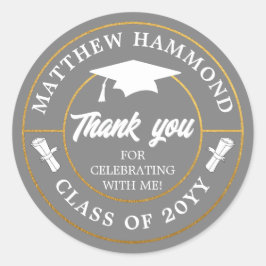 Gray Graduating Class Thank You Grad Cap ラウンドシール