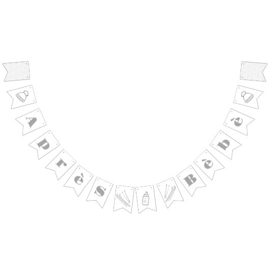 Gray Hand-Drawn Après Bébé Baby Shower バンティングフラッグ (全)