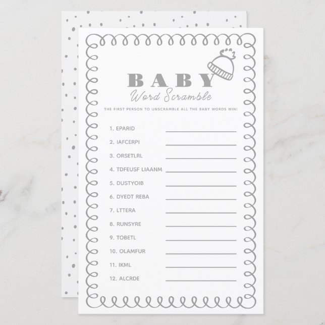 Gray Hand-Drawn Beanie Baby Word Scramble (正面/裏面)