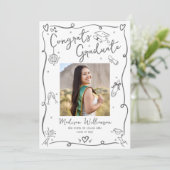 Gray Hand Drawn Doodles Graduation Photo White Fun 案内状 (スタンド正面)